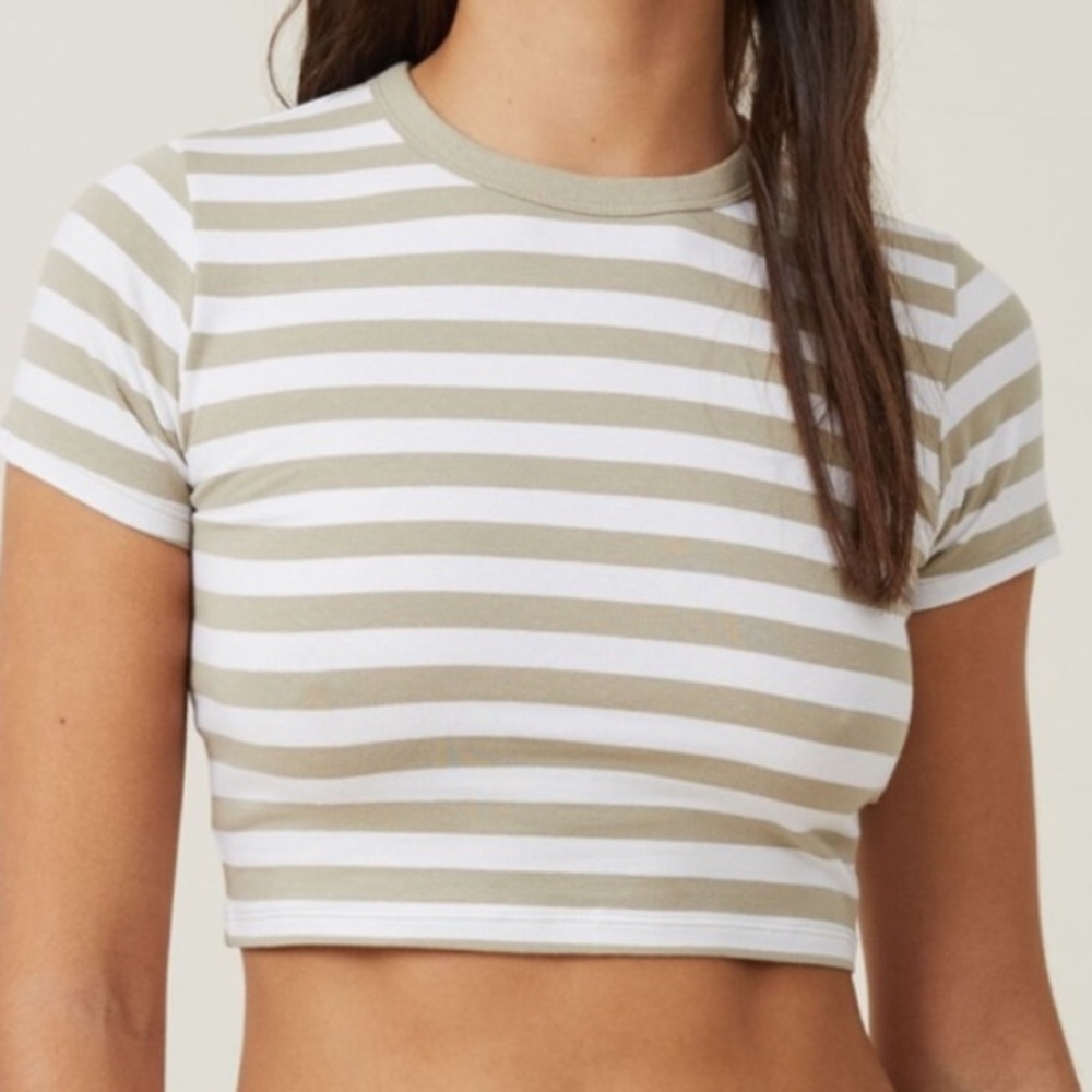 Cotton On Green White Striped Micro Crop Baby Tee Size Small